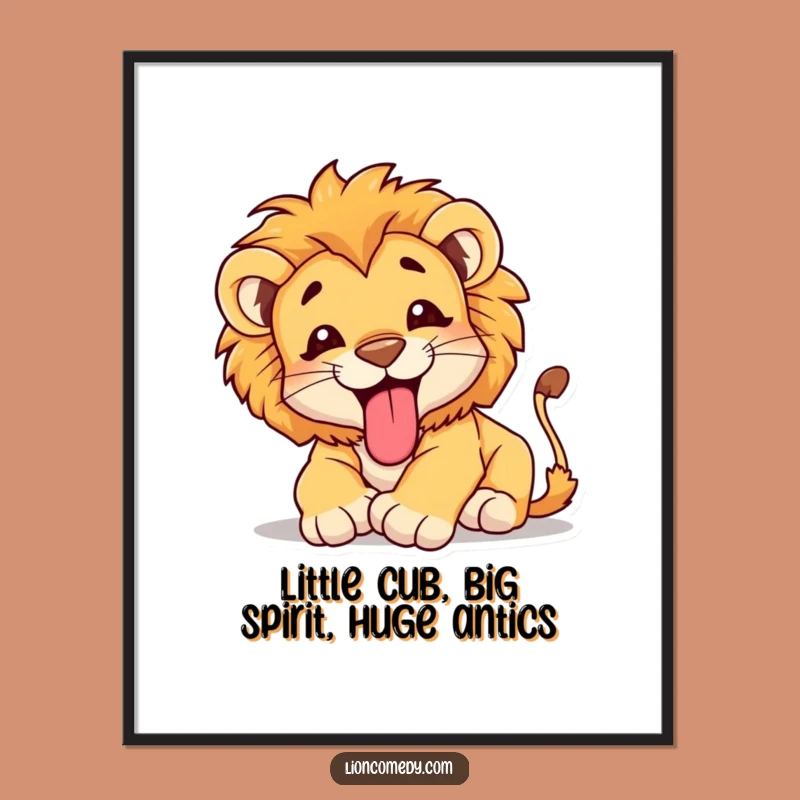 Funny Free Printable Wall Art: Tumbling Cub Tongue Out - Downloadable Decor