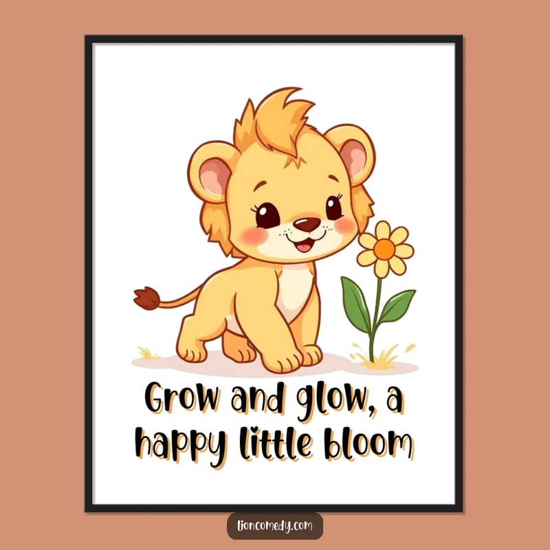 Funny Free Printable Wall Art: Cub & Giggling Flower - Downloadable Decor