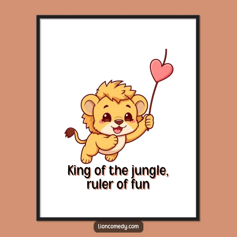 Funny Free Printable Wall Art: Kawaii Lion Cub Pouncing - Adorable Downloadable Decor Gift