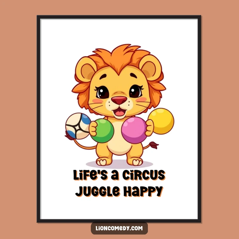 Funny Free Printable Wall Art: Kawaii Lion Juggling - Skillful Decor Downloadable Gift
