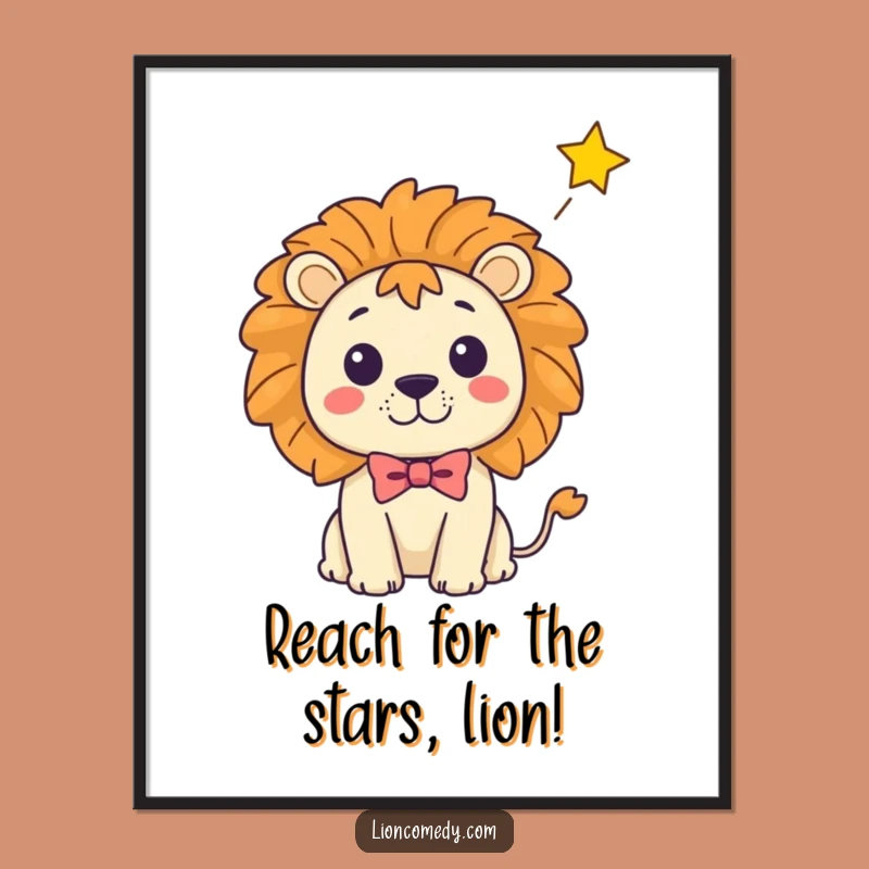 Funny Free Printable Wall Art: Surprised Kawaii Lion Bow Tie Downloadable Poster