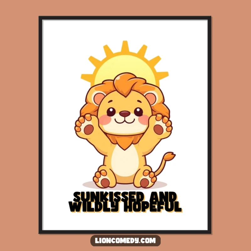 Free Printable Wall Art: Sunny Lion Stretching, Uplifting Downloadable Kawaii Decor