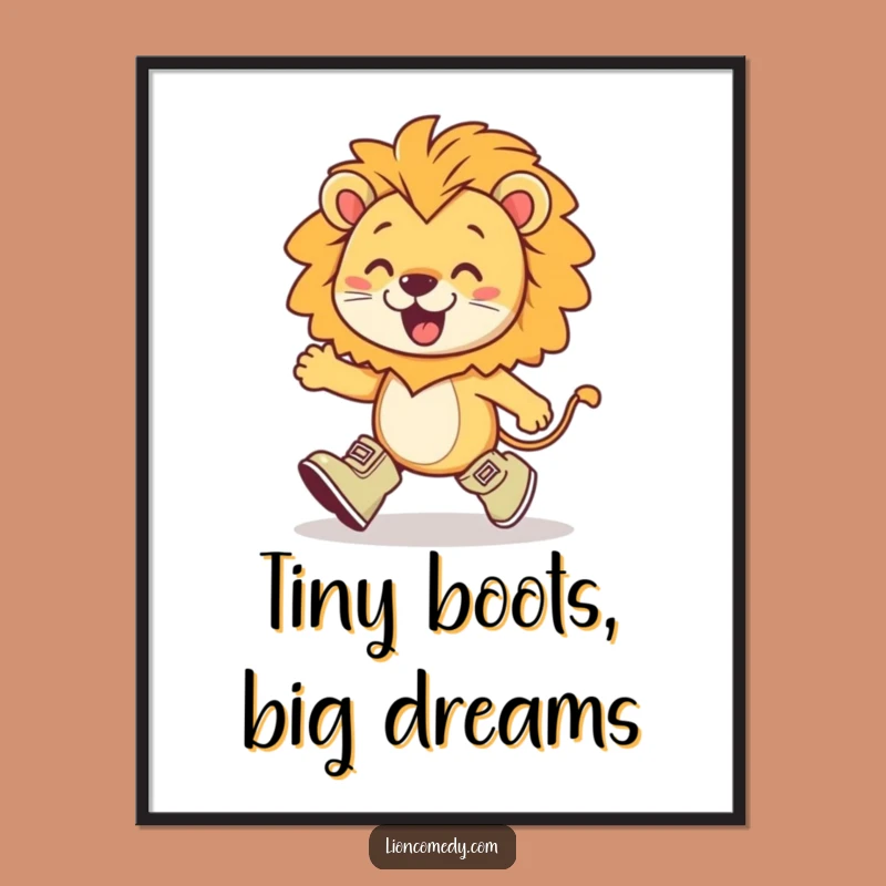Funny Free Printable Wall Art: Marching Kawaii Lion - Energetic Downloadable Decor