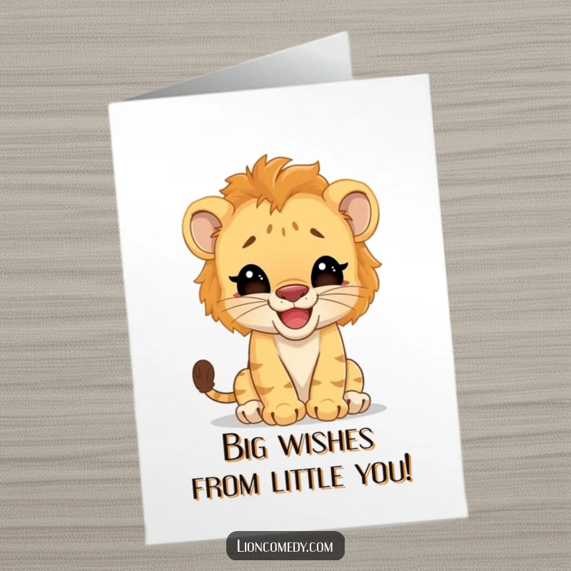 Funny Free Printable Birthday Card: A giggling lion cub playfully pretending to be a mighty big cat.