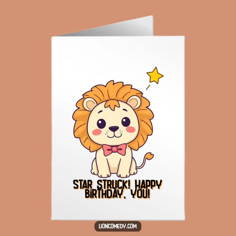 Free Printable Birthday Card: Funny Surprise Kawaii Lion Bow Tie Downloadable Gift