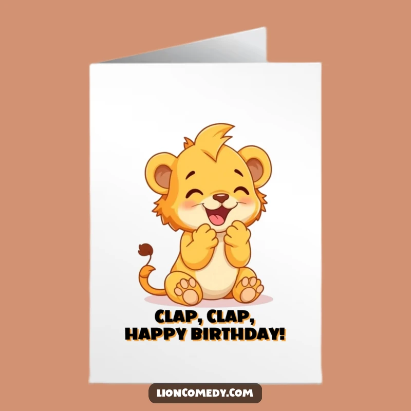 Free Printable Birthday Card: Happy Cub Clapping - Funny Downloadable Gift