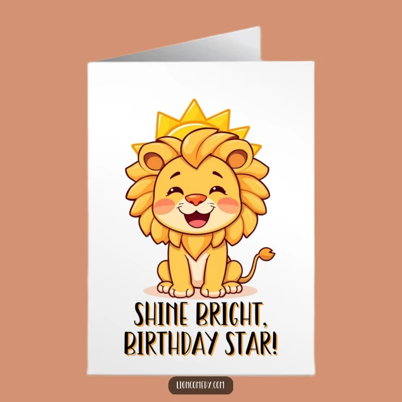 Free Printable Birthday Card: Happy Lion Balances Sun, Funny Downloadable Gift