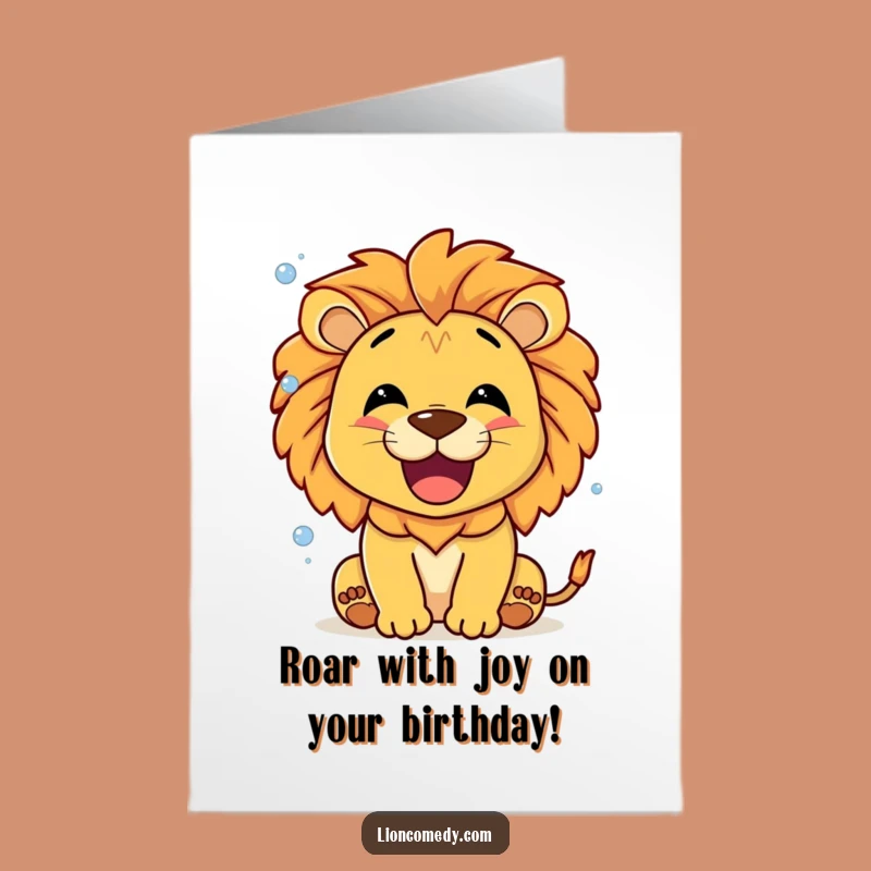 Free Printable Birthday Card: Happy Lion Bubbles Roar, Funny Downloadable Gift