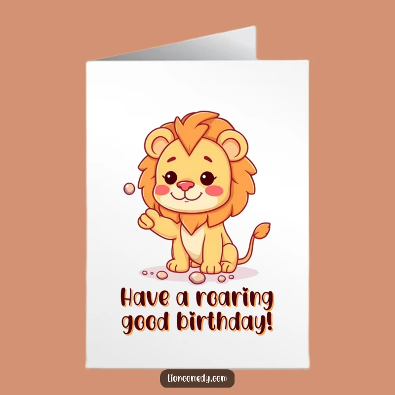 Free Printable Birthday Card: Juggling Lion Cub! Quirky Downloadable Gift for a Curious Soul.