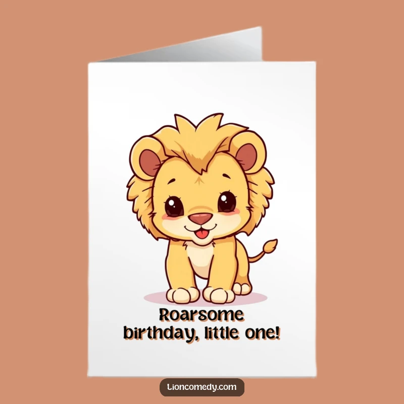 Free Printable Birthday Card: Kawaii Lion Cub - Funny Downloadable Gift!