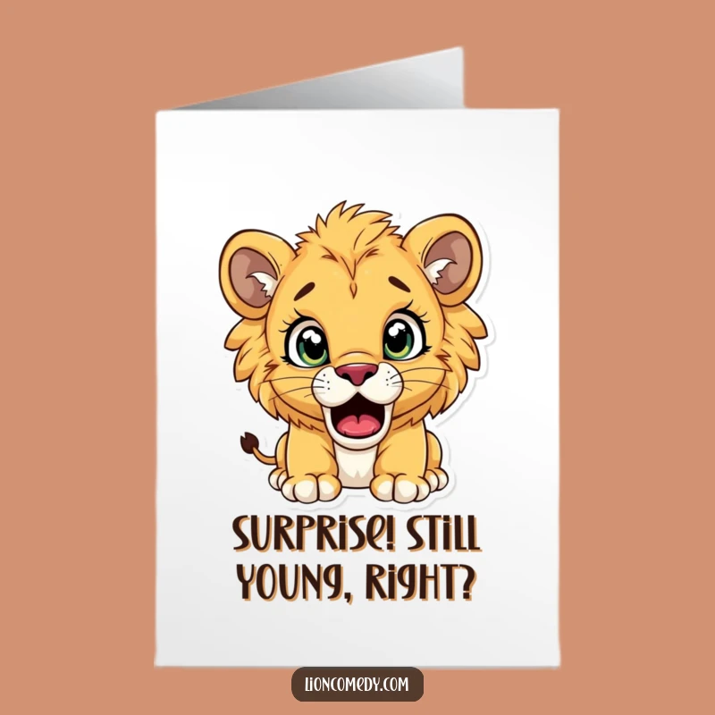 Free Printable Birthday Card: Shocked Lion Cub - Funny Surprise Downloadable Gift