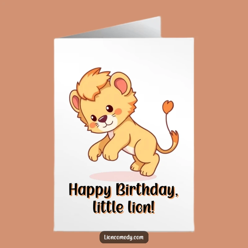 Free Printable Birthday Card: Silly Lion Cub Tail Chase for a Fun Downloadable Gift