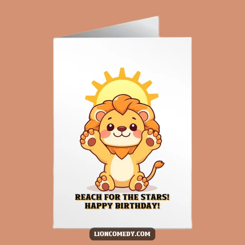 Free Printable Birthday Card: Sunny Lion Stretching, Uplifting Downloadable Gift Greeting