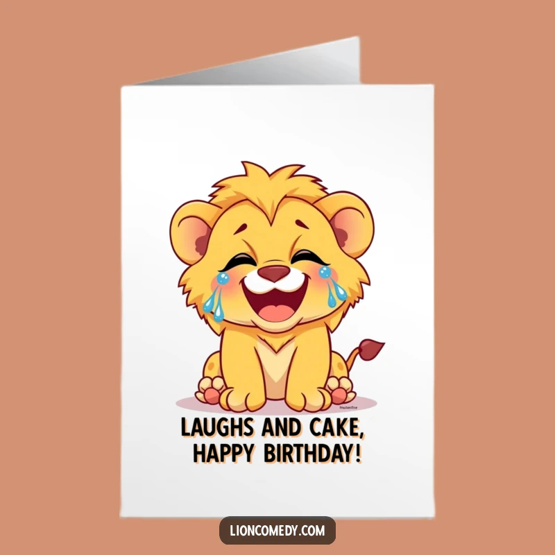 Free Printable Laughing Lion Cub Birthday Card: Hilarious Joy Downloadable Gift for a Fun Celebration