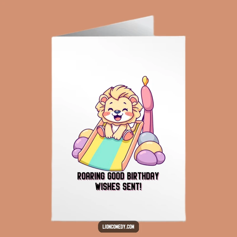 Free Printable Rainbow Lion Birthday Card: Hilarious Slide Adventure for Kids