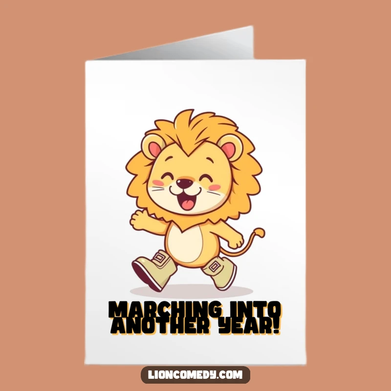 Free Printable Birthday Card: Marching Kawaii Lion - Enthusiastic Downloadable Gift