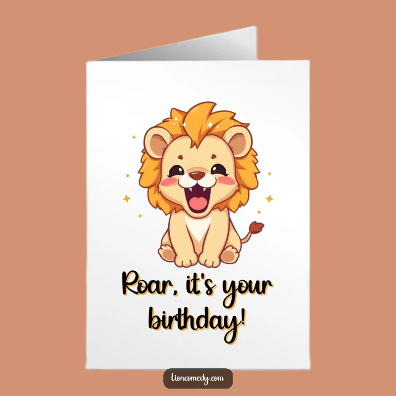 Free Printable Birthday Card: Roaring Lion Cub Stars, Funny Downloadable Gift