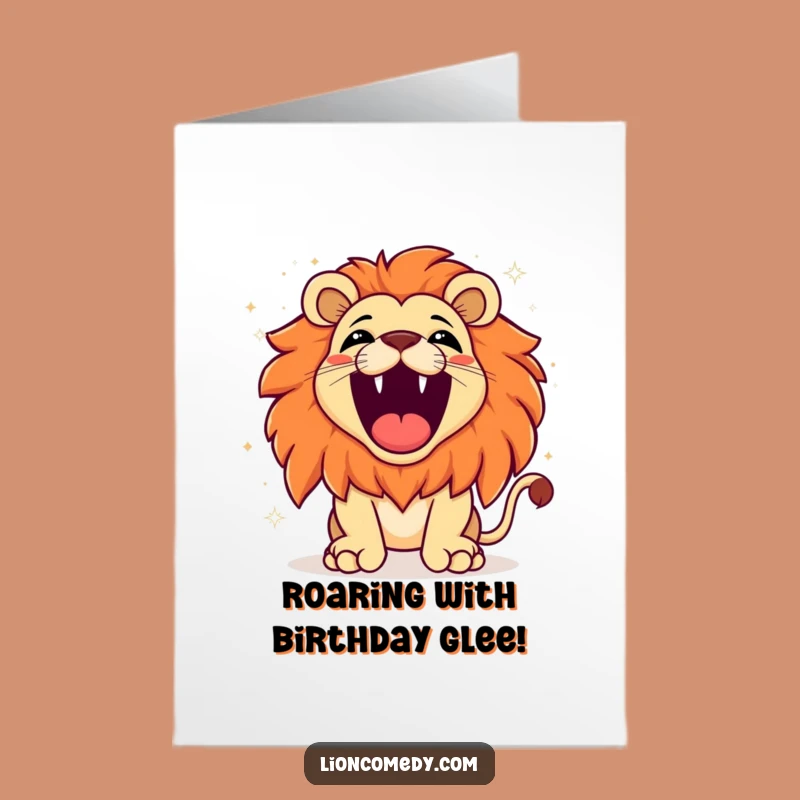 Free Printable Birthday Card: Funny Kawaii Lion Roaring Joyfully - Downloadable Gift