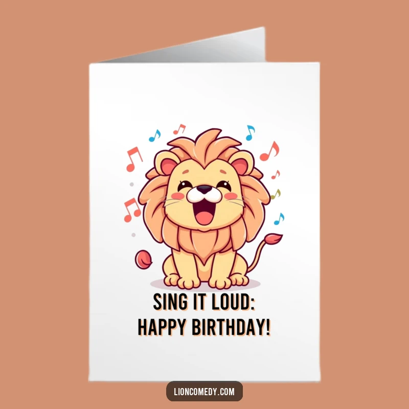 Free Printable Birthday Card: Kawaii Roaring Lion - Funny Downloadable Gift!
