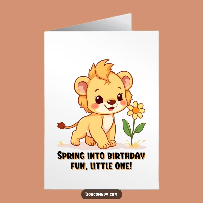 Free Printable Birthday Card: Cub & Flower - Whimsical Funny Gift