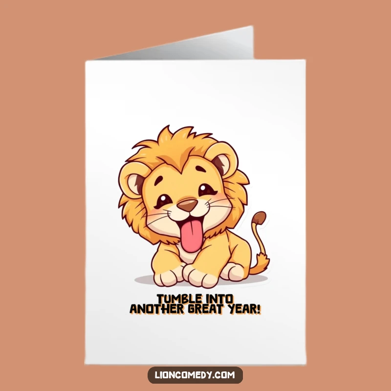 Free Printable Birthday Card: Tumbling Cub Tongue Out - Cute & Funny Gift