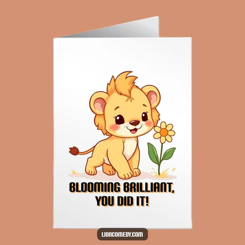 Free Printable Congrats Card: Cub & Flower - Cheerful Downloadable