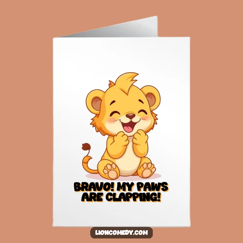 Free Printable Congrats Card: Delighted Cub Clapping - Funny Downloadable Gift