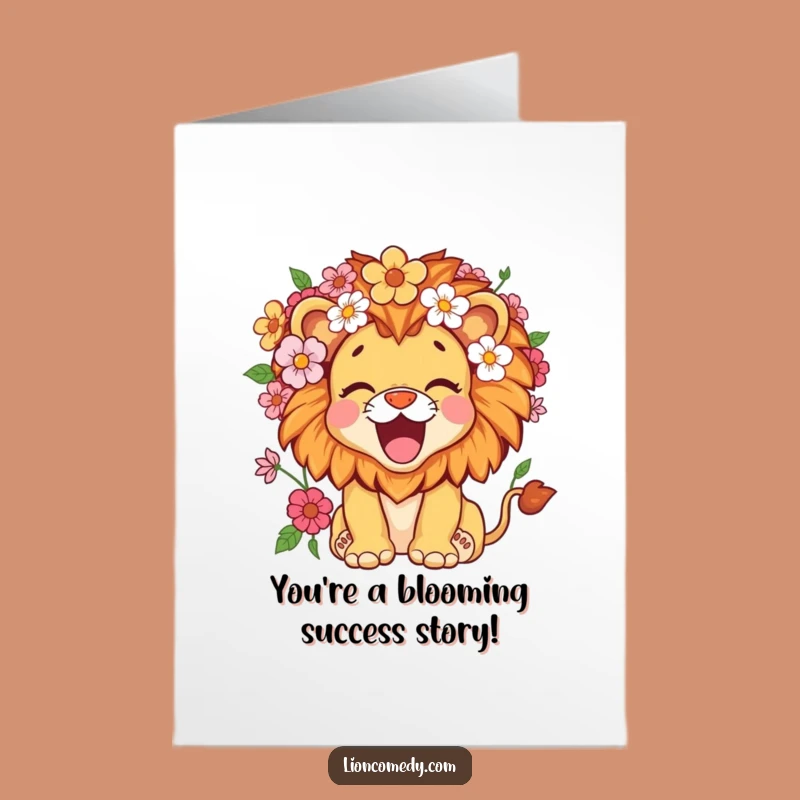 Congrats Free Printable Card: Floral Lion Cub Roar! Fun Downloadable Gift for Big Achievements.