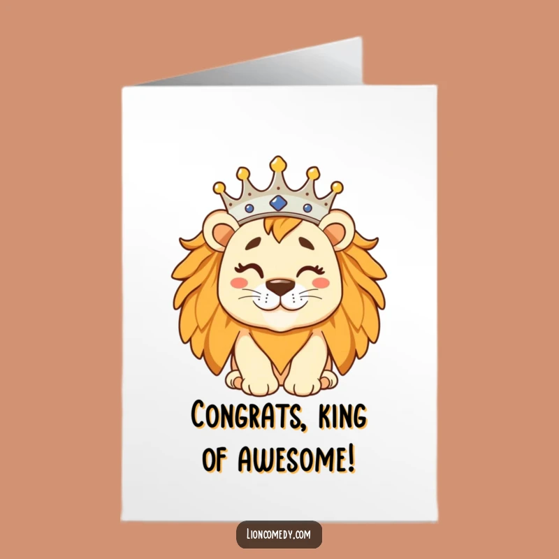 Free Printable Congrats Card: Winking Lion’s Royal Nod, Humorous Downloadable Gift for Champions