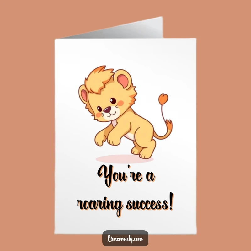 Free Printable Congrats Card: Energetic Lion Cub Chase for a Joyful Downloadable Gift
