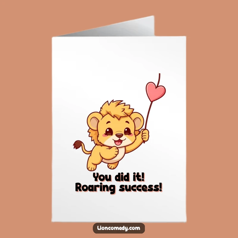 Free Printable Congrats Card: Funny Kawaii Lion Cub Pouncing - Joyful Downloadable Gift