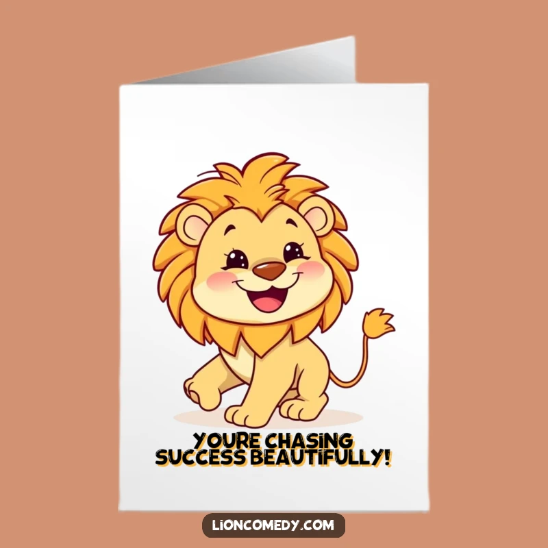 Free Printable Congrats Card: Happy Lion Chasing Tail, Amusing Downloadable Greeting