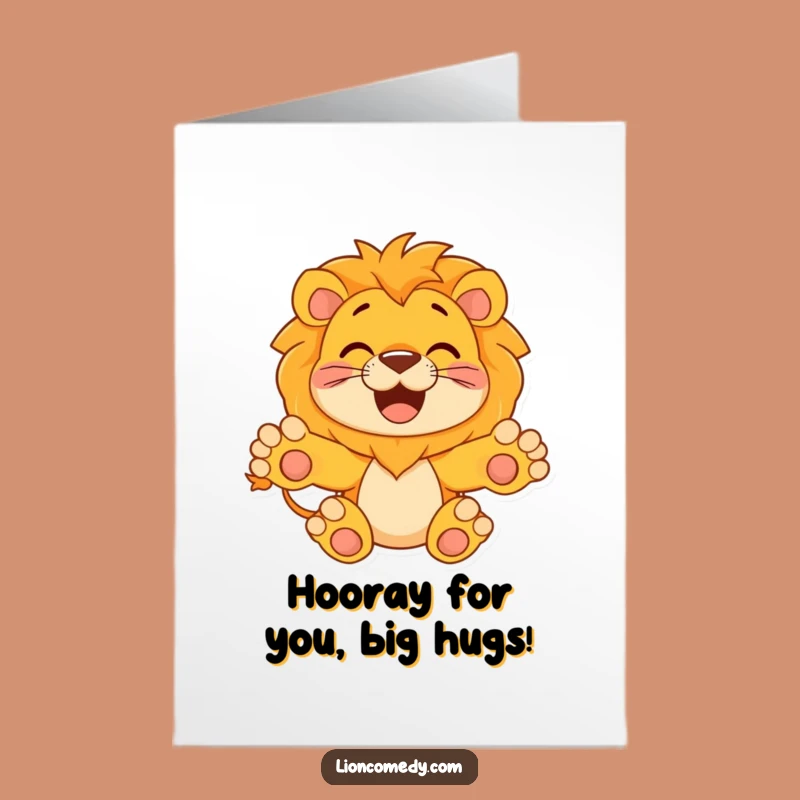 Free Printable Congrats Card: Hugging Lion - Joyful Downloadable