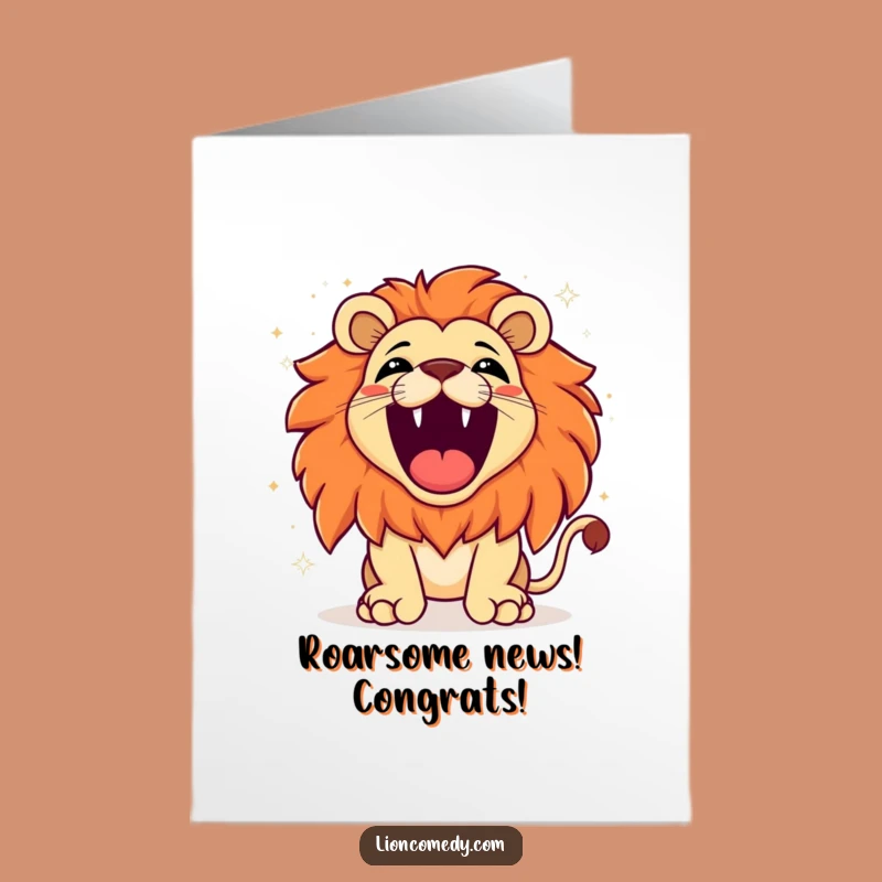Free Printable Congrats Card: Joyful Kawaii Lion Roar - Celebrate Big Downloadable