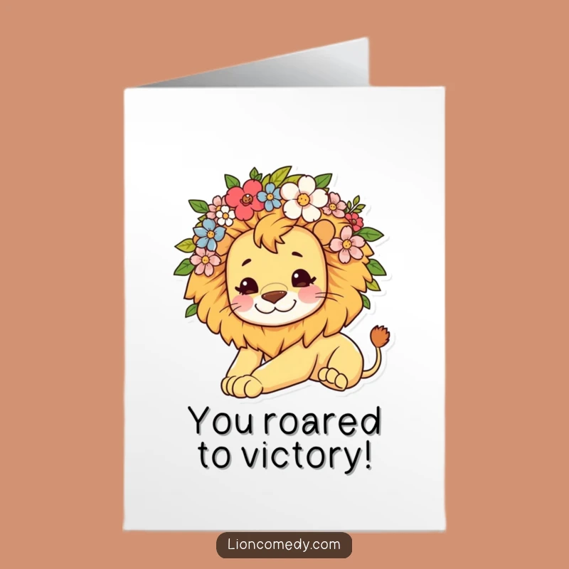 Free Printable Congrats Card: Kawaii Lion Flowers Lazy Stretch Funny Gift