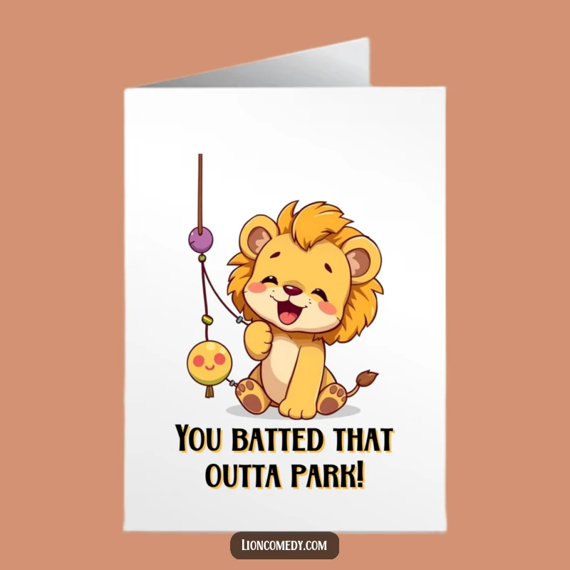 Free Printable Congrats Card: Lion Cub Playing - Funny Downloadable Celebration