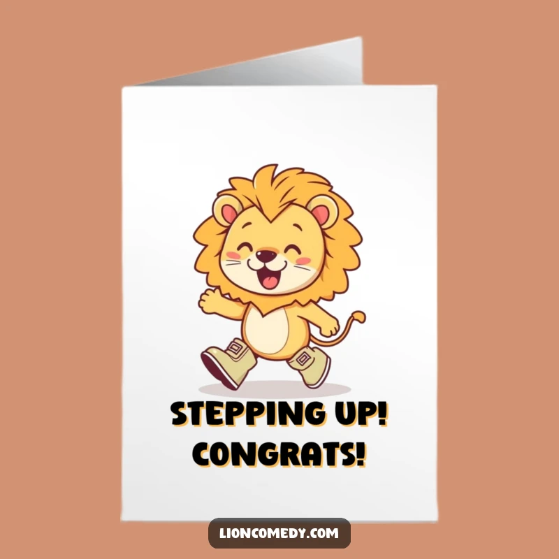 Free Printable Congrats Card: Marching Kawaii Lion - Enthusiastic Celebration Downloadable
