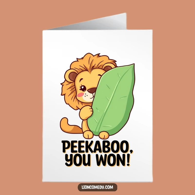 Free Printable Congrats Card: Peek-a-Boo Kawaii Lion for Playful Congratulations & Funny Downloads