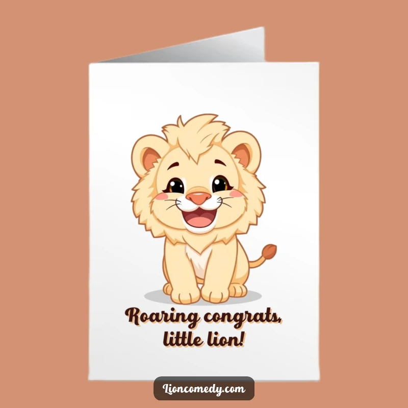 Free Printable Congrats Card: Pouncing Lion Cub Cheer, Humorous Downloadable Gift for Victories