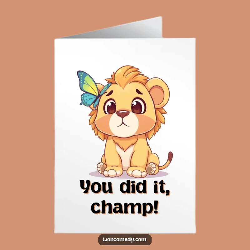Free Printable Congrats Card: Surprised Lion Cub Funny Downloadable Gift
