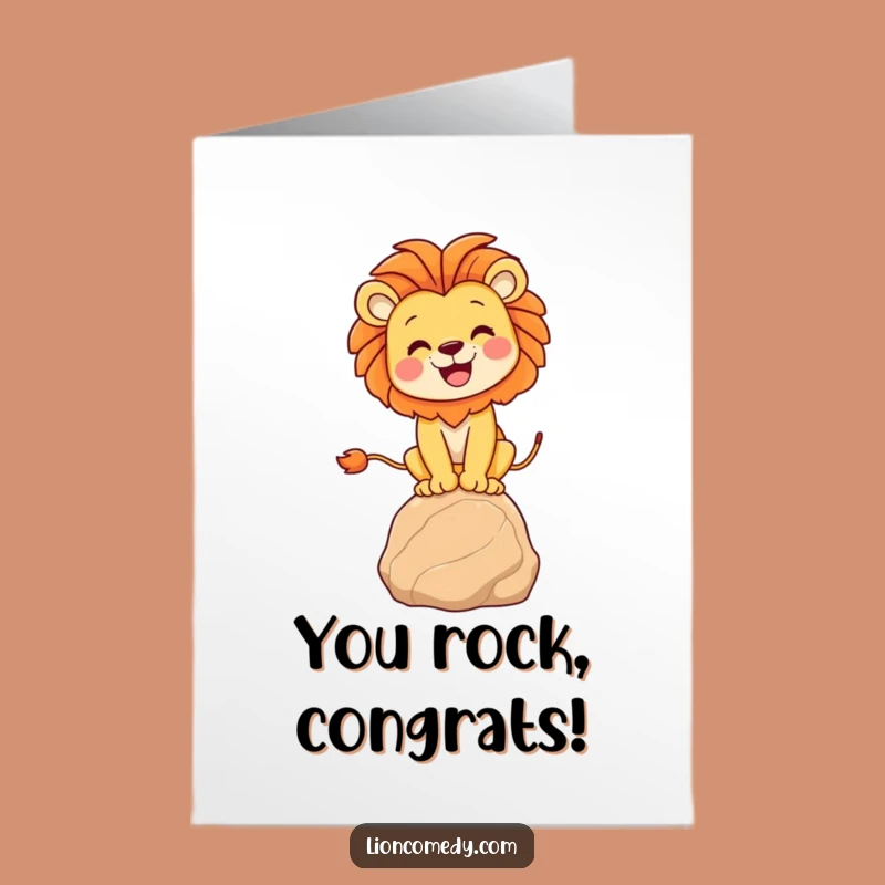 Free Printable Congrats Card: Triumphant Lion Balancing Act Funny Downloadable Gift