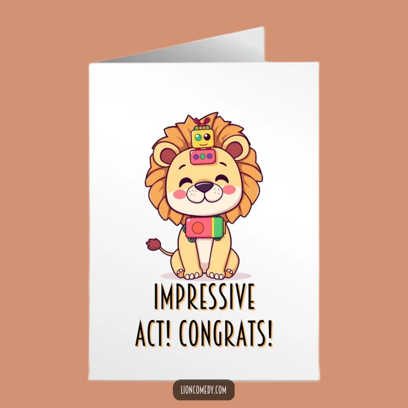 Free Printable Congrats Card: Balancing Kawaii Lion Toys Downloadable Gift