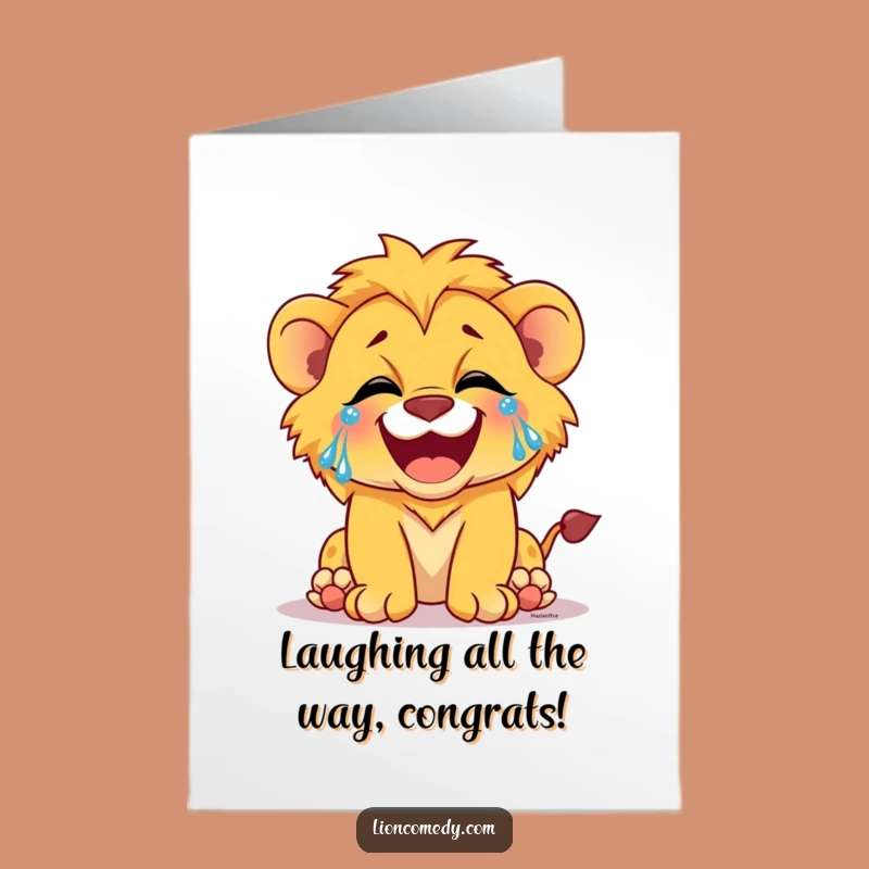 Free Printable Laughing Lion Cub Congrats Card: Tears of Joy Downloadable for Ultimate Celebration