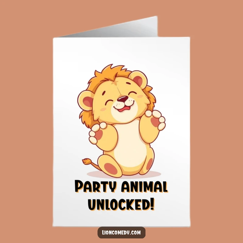 Free Printable Congrats Card: Playful Lion Cub Funny Downloadable Gift