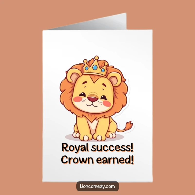 Free Printable Congrats Card: Funny Kawaii Lion Stumbling - Humorous Downloadable Gift