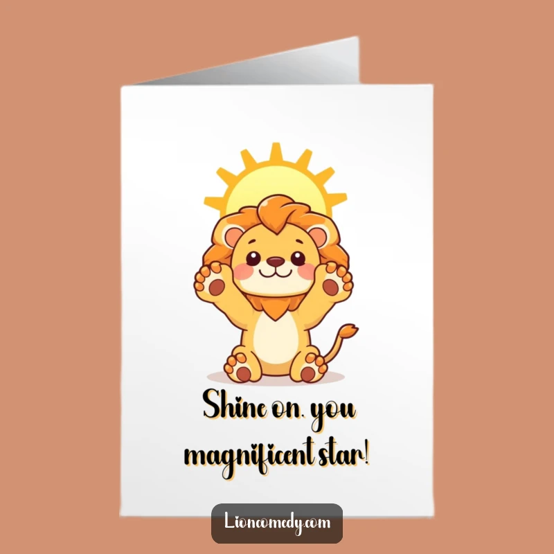 Free Printable Congrats Card: Happy Lion Towards Sun, Positive Downloadable Greeting