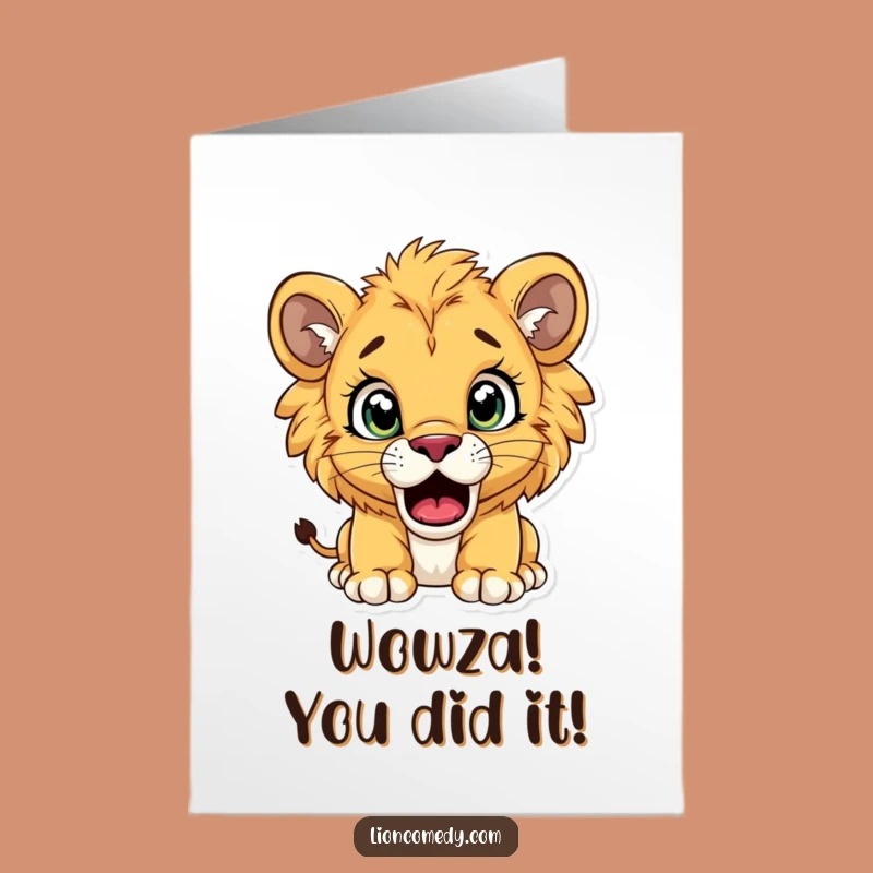Free Printable Congrats Card: Surprised Lion Cub - Funny Downloadable Celebration