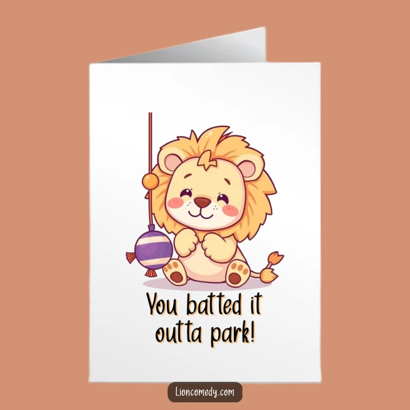 Free Printable Congrats Card: Kawaii Lion Toy Play - Funny Downloadable Celebration!