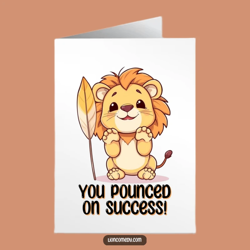 Free Printable Congrats Card: Funny Lion Pouncing, Perfect Downloadable Gift