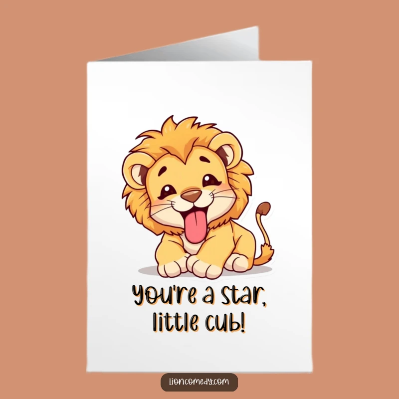Free Printable Congrats Card: Tumbling Lion Cub - Playful Downloadable